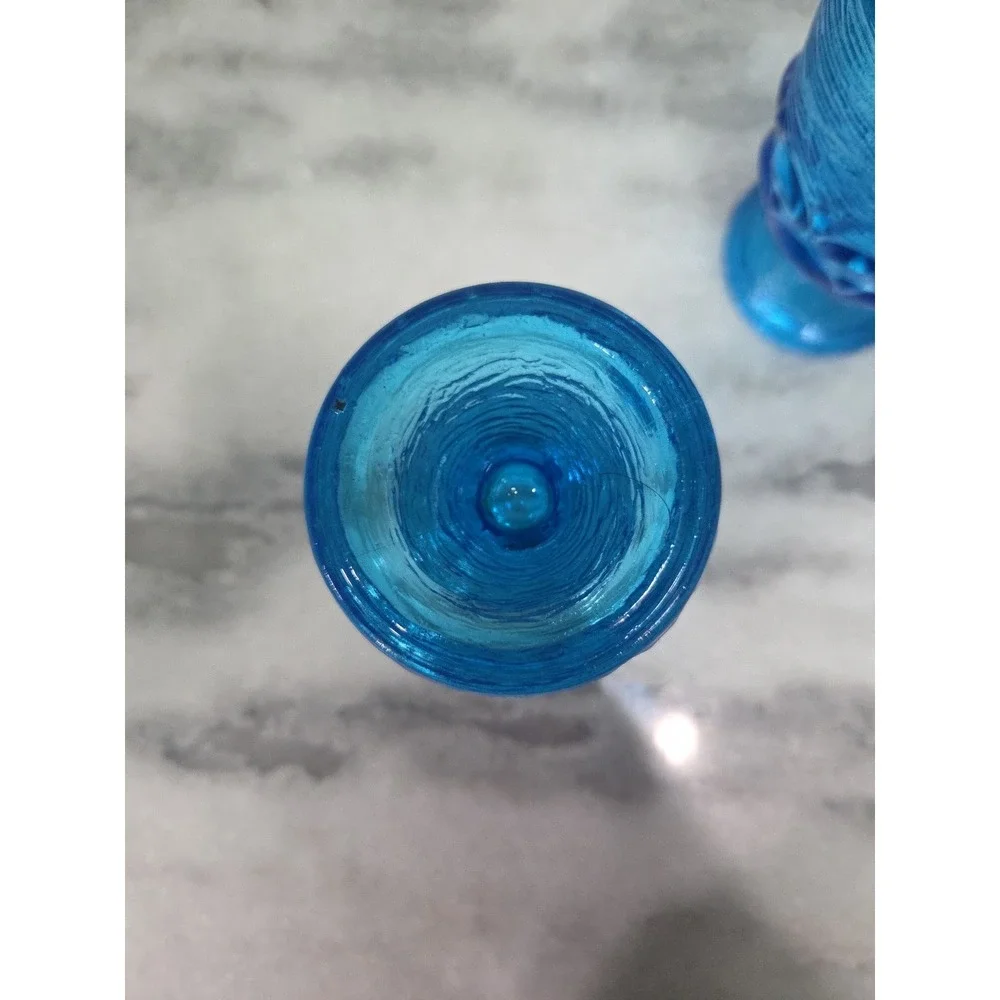 Brockway Glass Co Wine Goblets, Set of 2, Monterey Blue Footed Goblets, Textured